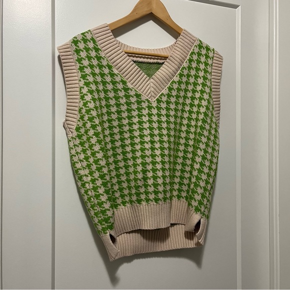 Houndstooth Knit Sweater Vest Sleeveless V-Neck Pullover Knitwear - Women’s S - Picture 5 of 8